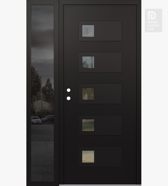 Modern Steel Front Door Diamond D2 48" x 80" black/black clear Glass Panel black RHI with Sidelite mirrored Glass
