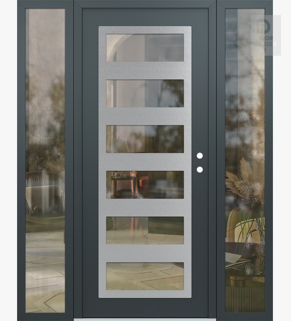 Modern Steel Front Door Diamond C9 60" x 80" anthracite/anthracite clear Glass Panel stainless steel LHI with 2 Sidelites clear Glass