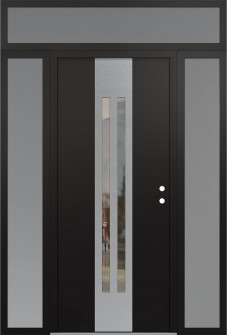DIAMOND A8 64" X 96" BLACK/BLACK CLEAR GLASS PANEL STAINLESS STEEL LHI WITH 2 SIDELITES AND TRANSOM FROSTED GLASS