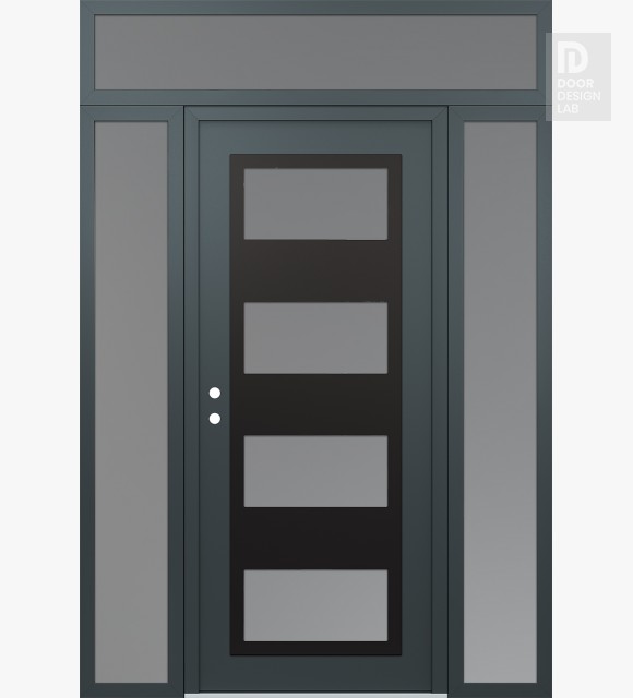 Modern Steel Front Door Diamond C2 68" x 96" anthracite/anthracite frosted Glass Panel black RHI with 2 Sidelites and Transom frosted Glass