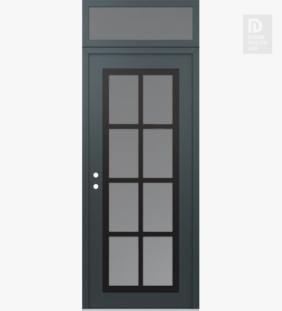 Modern Steel Front Door Diamond C16 36" x 96" anthracite/anthracite frosted Glass Panel black RHI with Transom frosted Glass