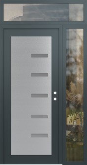 Diamond C8 52" x 96" anthracite/anthracite frosted Glass Panel stainless steel LHI with Sidelite and Transom clear Glass