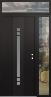 DIAMOND A4 52" X 96" BLACK/WHITE FROSTED GLASS PANEL BLACK LHI WITH SIDELITE AND TRANSOM CLEAR GLASS