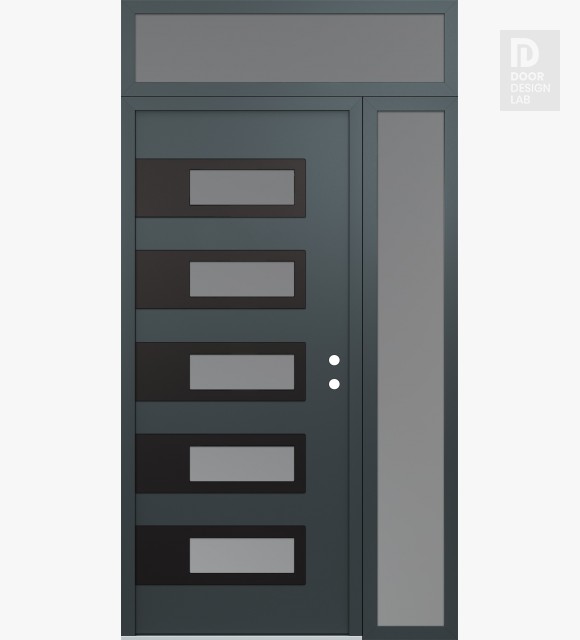 Modern Steel Front Door Diamond D3 48" x 96" anthracite/anthracite frosted Glass Panel black LHI with Sidelite and Transom frosted Glass