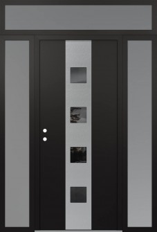 DIAMOND A12 64" X 96" BLACK/BLACK MIRRORED GLASS PANEL STAINLESS STEEL RHI WITH 2 SIDELITES AND TRANSOM FROSTED GLASS