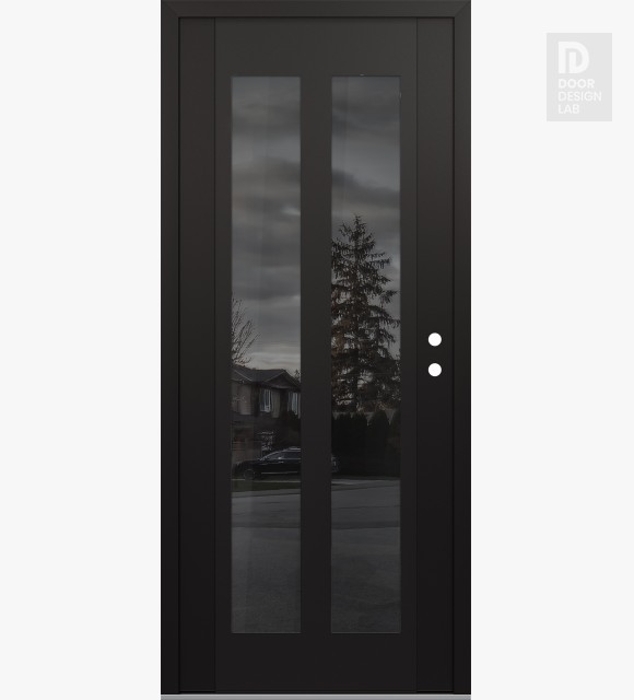 Modern Steel Front Door Diamond C14 36" x 80" black/black mirrored Glass Panel black LHI