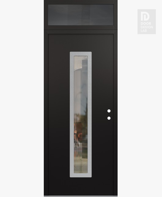Modern Steel Front Door DIAMOND A11 36" X 96" BLACK/BLACK CLEAR GLASS PANEL STAINLESS STEEL LHI WITH TRANSOM MIRRORED GLASS
