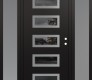 Modern Steel Front Door Diamond D1 64" x 80" black/black mirrored Glass Panel stainless steel LHI with 2 Sidelites frosted Glass