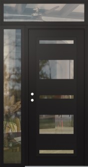 Diamond C10 48" x 96" black/black clear Glass Panel black RHI with Sidelite and Transom clear Glass
