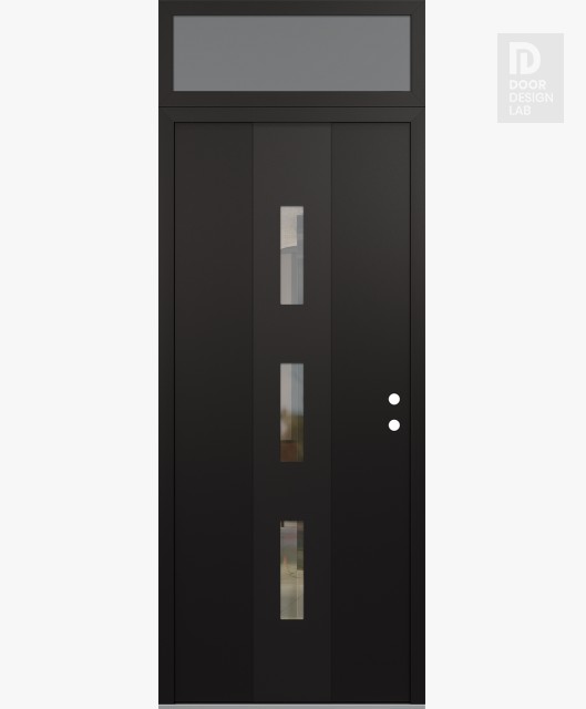 Modern Steel Front Door DIAMOND A7 36" X 96" BLACK/BLACK CLEAR GLASS PANEL BLACK LHI WITH TRANSOM FROSTED GLASS