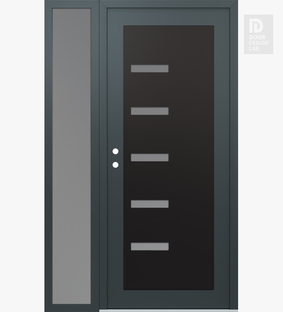 Modern Steel Front Door Diamond C8 48" x 80" anthracite/anthracite frosted Glass Panel black RHI with Sidelite frosted Glass