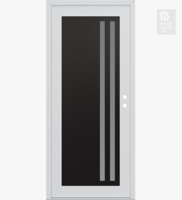 Modern Steel Front Door Diamond C6 36" x 80" white/white frosted Glass Panel black LHI