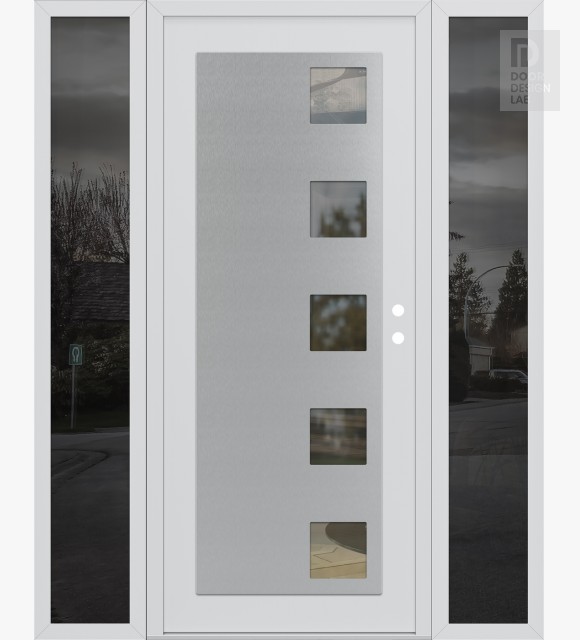 Modern Steel Front Door Diamond C5 64" x 80" white/white clear Glass Panel stainless steel LHI with 2 Sidelites mirrored Glass