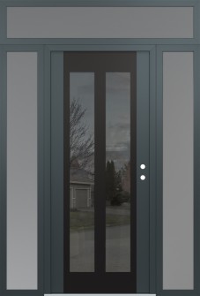 Diamond C14 64" x 96" anthracite/anthracite mirrored Glass Panel black LHI with 2 Sidelites and Transom frosted Glass