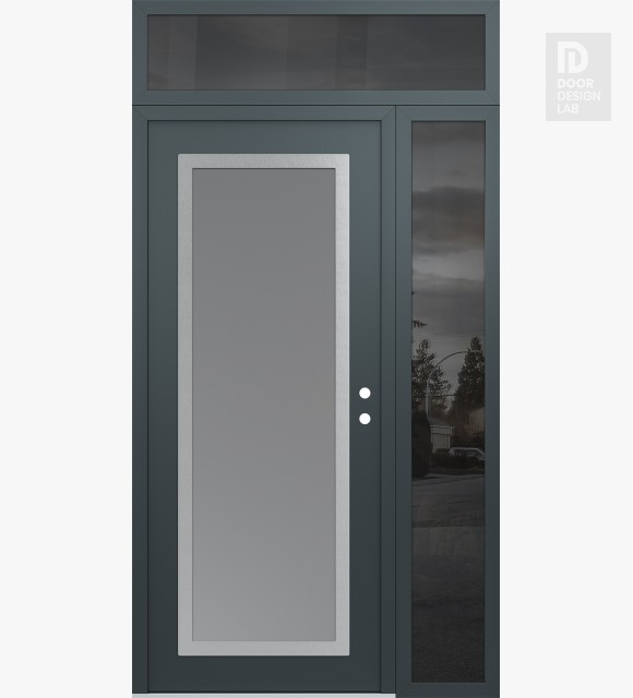 Modern Steel Front Door Diamond C1 48" x 96" anthracite/anthracite frosted Glass Panel stainless steel LHI with Sidelite and Transom mirrored Glass