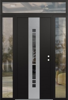 DIAMOND A3 60" X 96" BLACK/BLACK MIRRORED GLASS PANEL STAINLESS STEEL LHI WITH 2 SIDELITES AND TRANSOM CLEAR GLASS