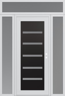 Diamond C7 64" x 96" white/white frosted Glass Panel black LHI with 2 Sidelites and Transom frosted Glass