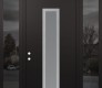 Modern Steel Front Door DIAMOND A11 68" X 96" BLACK/WHITE FROSTED GLASS PANEL STAINLESS STEEL RHI WITH 2 SIDELITES AND TRANSOM MIRRORED GLASS