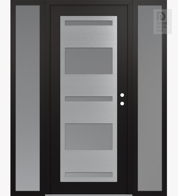 Modern Steel Front Door Diamond C10 68" x 80" black/white frosted Glass Panel stainless steel LHI with 2 Sidelites frosted Glass
