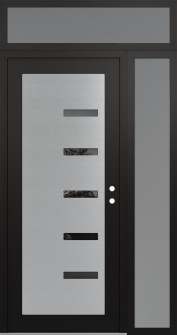 Diamond C8 48" x 96" black/black mirrored Glass Panel stainless steel LHI with Sidelite and Transom frosted Glass