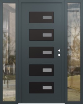 Diamond D7 68" x 80" anthracite/anthracite Frosted Glass Panel black LHI with 2 Sidelites clear Glass