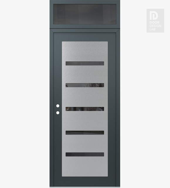 Modern Steel Front Door Diamond C7 36" x 96" anthracite/anthracite mirrored Glass Panel stainless steel RHI with Transom mirrored Glass