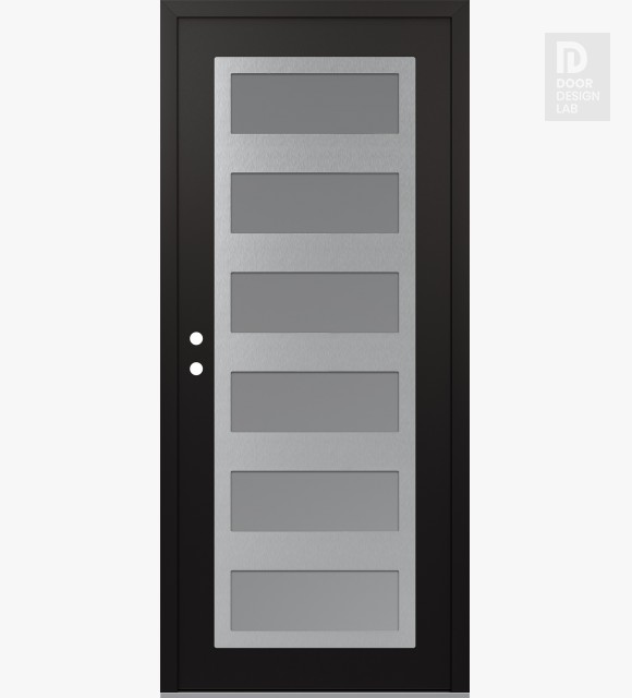 Modern Steel Front Door Diamond C9 36" x 80" black/white frosted Glass Panel stainless steel RHI