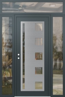 Diamond C3 60" x 96" anthracite/anthracite clear Glass Panel stainless steel RHI with 2 Sidelites and Transom clear Glass