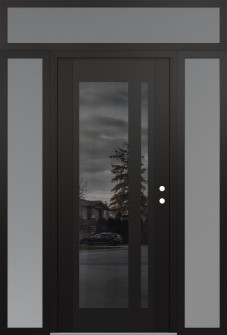 Diamond C15 60" x 96" black/black mirrored Glass Panel black LHI with 2 Sidelites and Transom frosted Glass