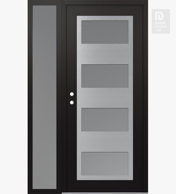 Modern Steel Front Door Diamond C2 52" x 80" black/white frosted Glass Panel stainless steel RHI with Sidelite frosted Glass