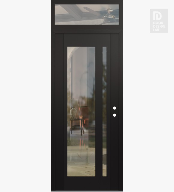 Modern Steel Front Door Diamond C15 36" x 96" black/black clear Glass Panel black LHI with Transom clear Glass