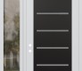 Modern Steel Front Door Diamond C11 48" x 96" white/white frosted Glass Panel black RHI with Sidelite and Transom clear Glass