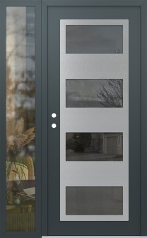Diamond C2 48" x 80" anthracite/anthracite mirrored Glass Panel stainless steel RHI with Sidelite clear Glass