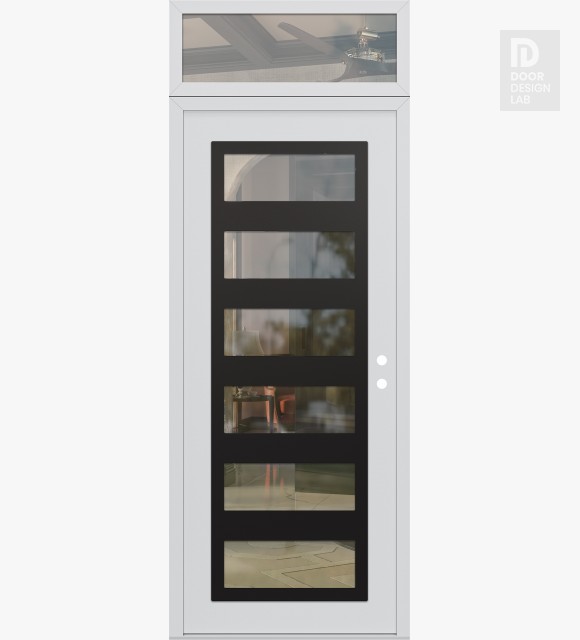 Modern Steel Front Door Diamond C9 36" x 96" white/white clear Glass Panel black LHI with Transom clear Glass