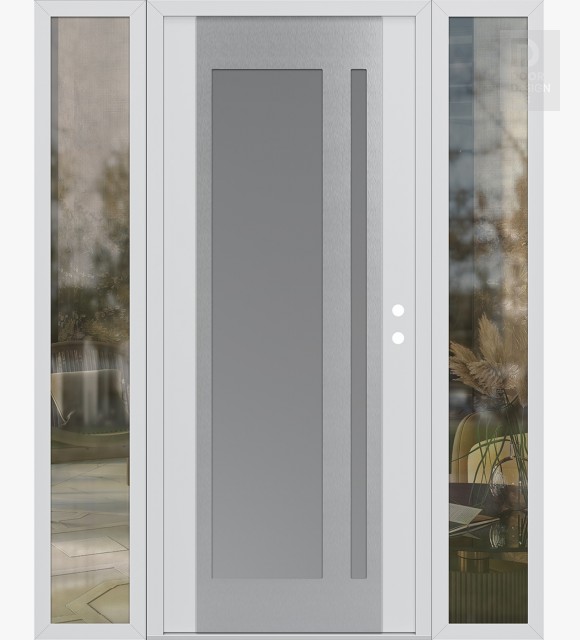 Modern Steel Front Door Diamond C15 60" x 80" white/white frosted Glass Panel stainless steel LHI with 2 Sidelites clear Glass