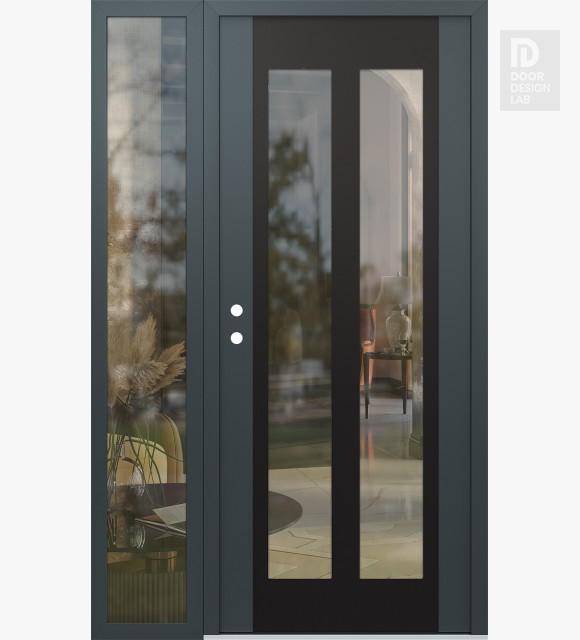 Modern Steel Front Door Diamond C14 50" x 80" anthracite/anthracite clear Glass Panel black RHI with Sidelite clear Glass