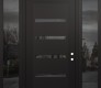 Modern Steel Front Door Diamond C7 64" x 96" black/black mirrored Glass Panel black LHI with 2 Sidelites and Transom mirrored Glass