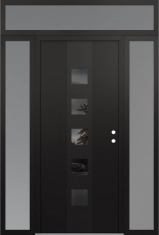 DIAMOND A13 68" X 96" BLACK/BLACK MIRRORED GLASS PANEL BLACK LHI WITH 2 SIDELITES AND TRANSOM FROSTED GLASS