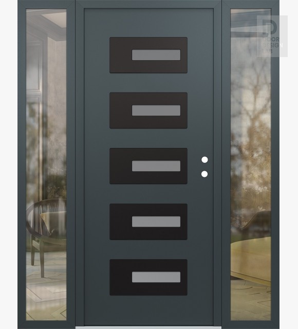 Modern Steel Front Door Diamond D6 60" x 80" anthracite/anthracite frosted Glass Panel black LHI with 2 Sidelites clear Glass