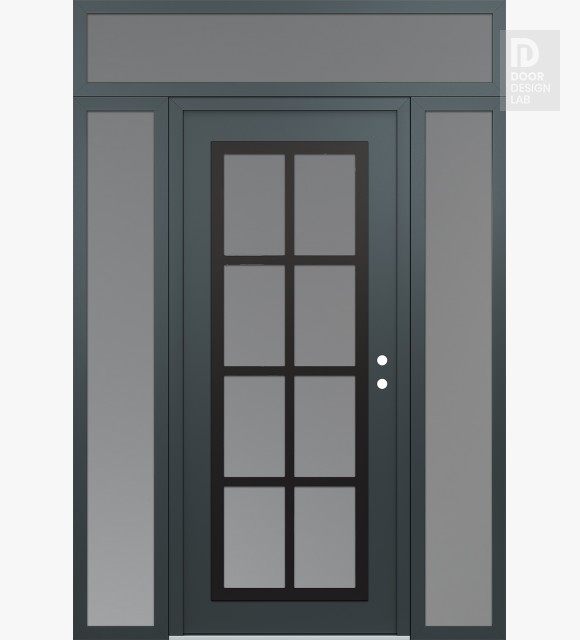 Modern Steel Front Door Diamond C16 68" x 96" anthracite/anthracite frosted Glass Panel black LHI with 2 Sidelites and Transom frosted Glass