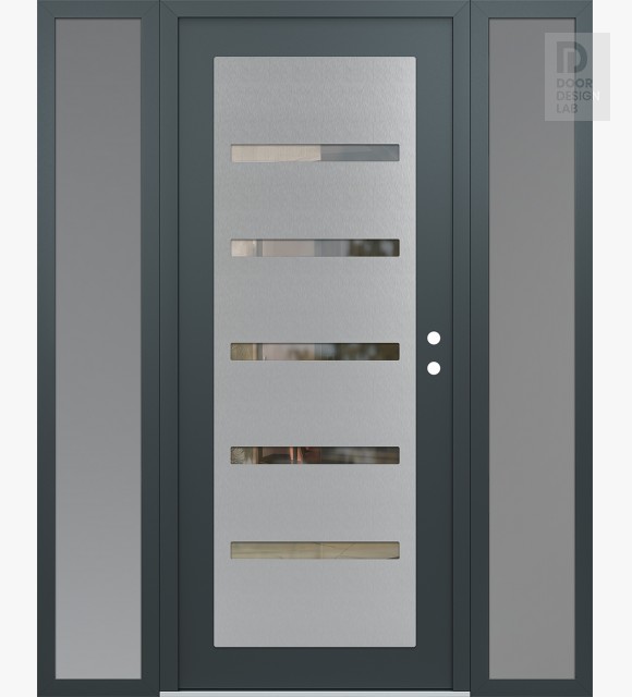 Modern Steel Front Door Diamond C7 60" x 80" anthracite/anthracite clear Glass Panel stainless steel LHI with 2 Sidelites frosted Glass
