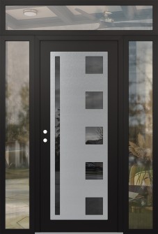 Diamond C3 64" x 96" black/black mirrored Glass Panel stainless steel RHI with 2 Sidelites and Transom clear Glass