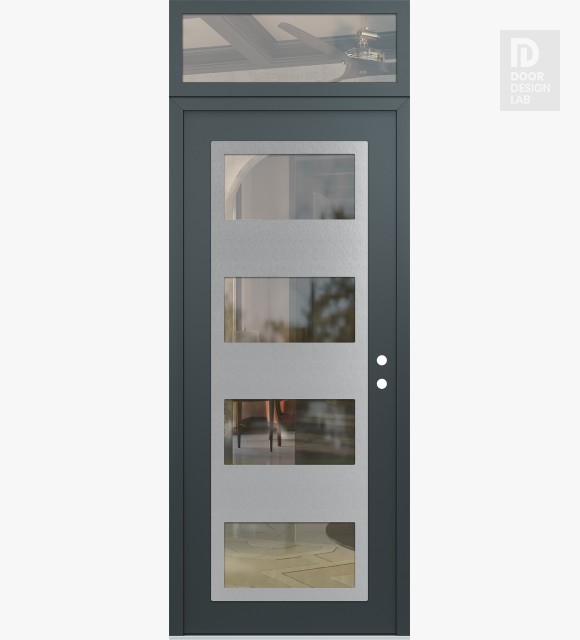 Modern Steel Front Door Diamond C2 36" x 96" anthracite/anthracite clear Glass Panel stainless steel LHI with Transom clear Glass