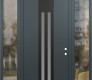Modern Steel Front Door DIAMOND A8 60" X 96" ANTHRACITE/ANTHRACITE FROSTED GLASS PANEL BLACK LHI WITH 2 SIDELITES AND TRANSOM CLEAR GLASS