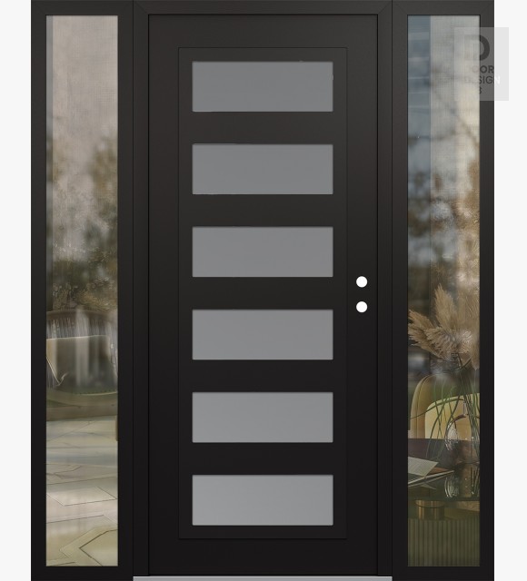 Modern Steel Front Door Diamond C9 68" x 80" black/white frosted Glass Panel black LHI with 2 Sidelites clear Glass