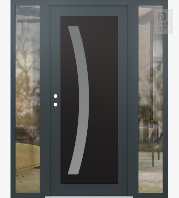 Modern Steel Front Door Diamond C4 60" x 80" anthracite/anthracite frosted Glass Panel black RHI with 2 Sidelites clear Glass