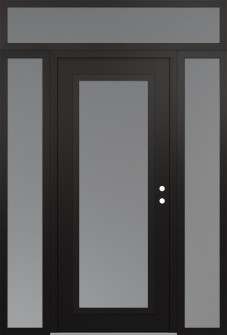 Diamond C1 64" x 96" black/white frosted Glass Panel black LHI with 2 Sidelites and Transom frosted Glass
