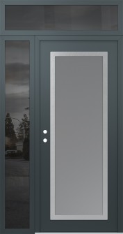 Diamond C1 48" x 96" anthracite/anthracite frosted Glass Panel stainless steel RHI with Sidelite and Transom mirrored Glass