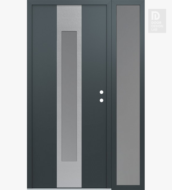 Modern Steel Front Door DIAMOND A1 48" X 80" ANTHRACITE/ANTHRACITE FROSTED GLASS PANEL STAINLESS STEEL LHI WITH SIDELITE FROSTED GLASS