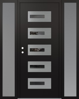 Diamond D6 64" x 80" black/black Mirrored Glass Panel stainless steel RHI with 2 Sidelites frosted Glass